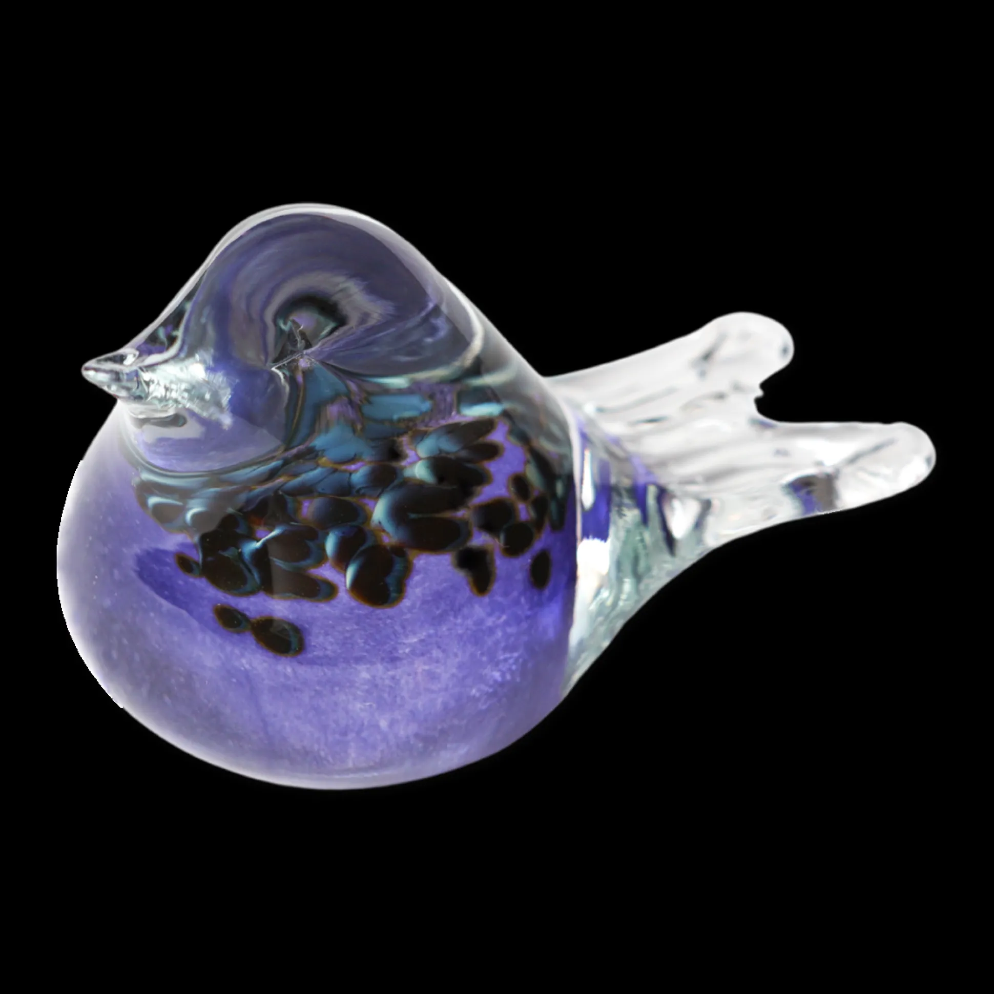 Bianco Blu Finnish Glass Bird, Peacock Purple Chickadee
