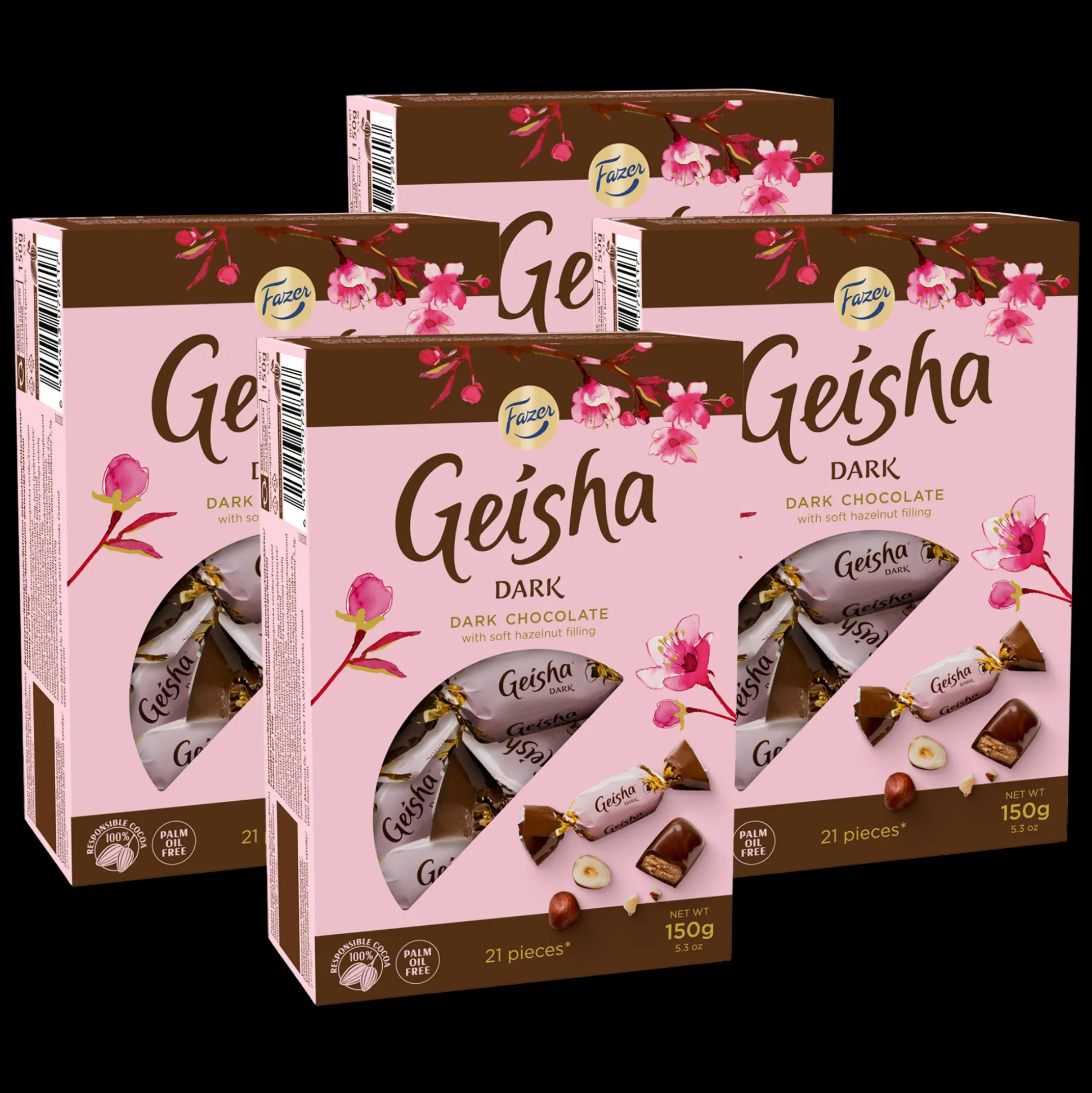 Fazer Geisha Dark Chocolate with Hazelnut Box, 4 Pack