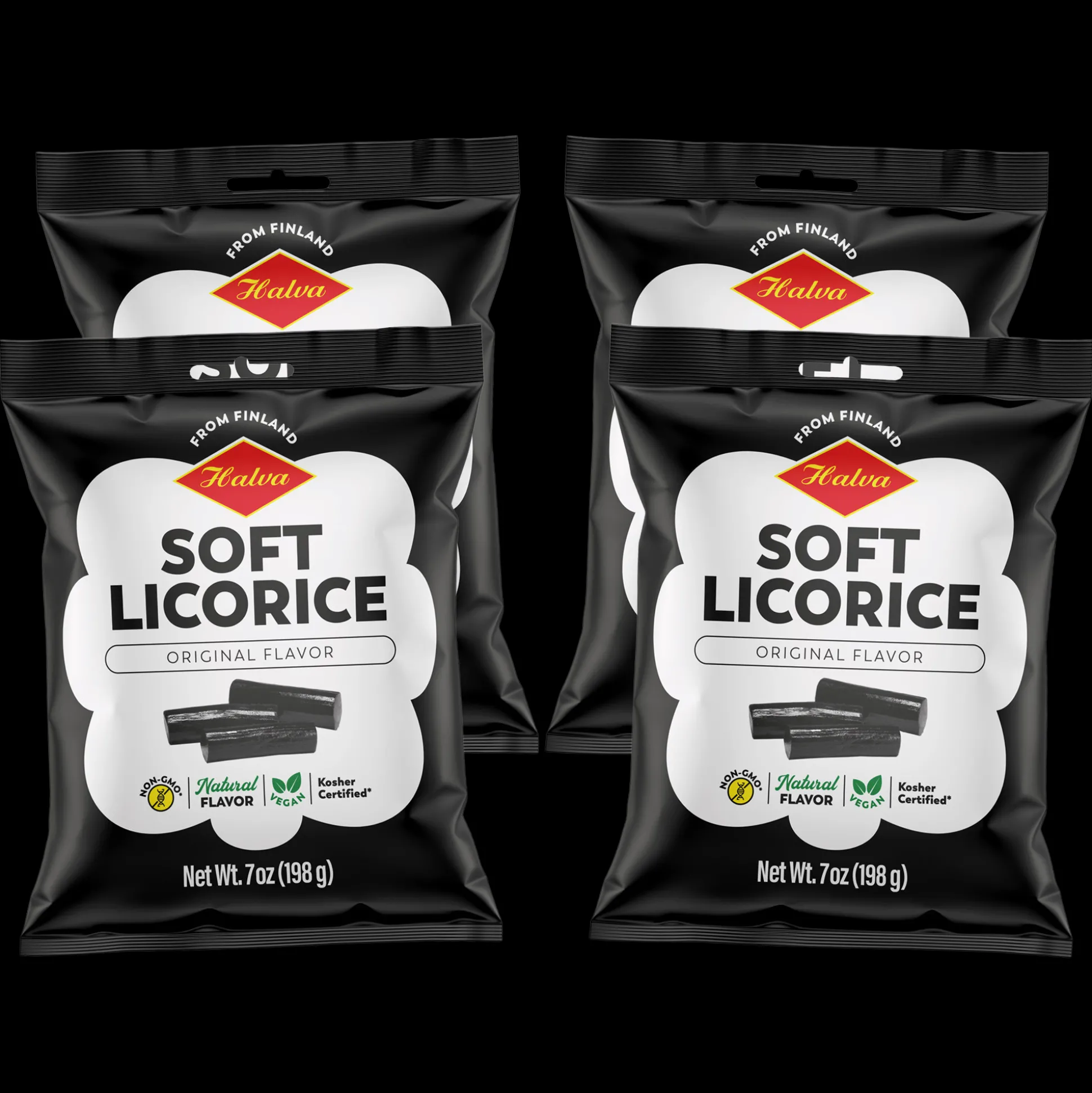 Halva Finnish Soft Licorice Original Black, 4 Pack