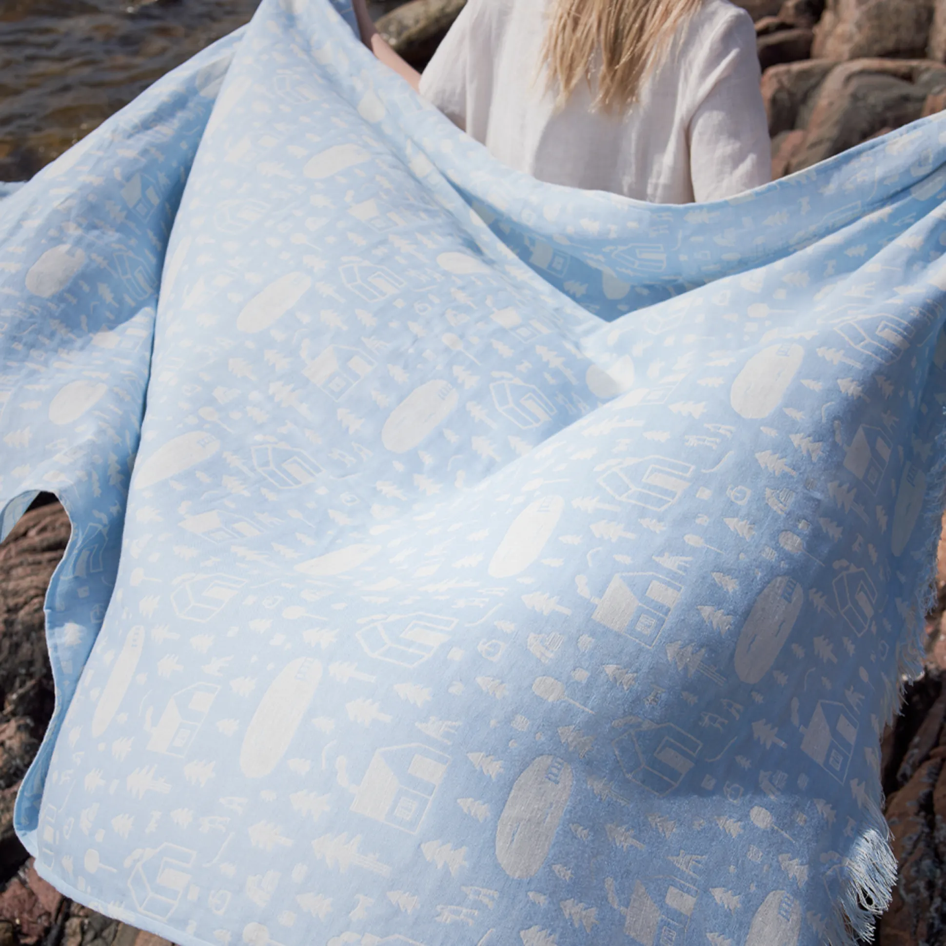 Kauniste Sauna Linen Fringe Throw