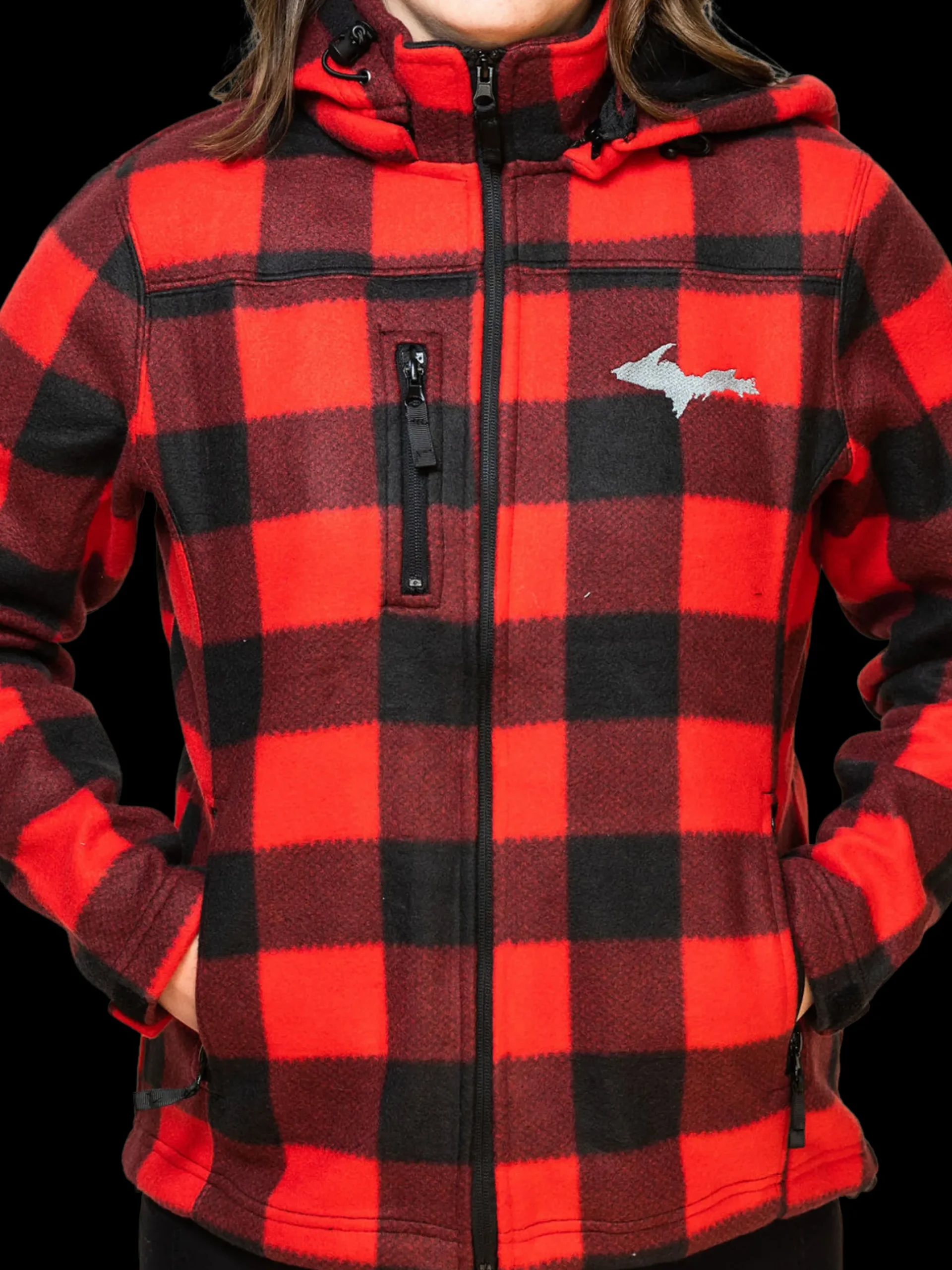 Ladies UP Red Fleece Lumber Hooded Jacket