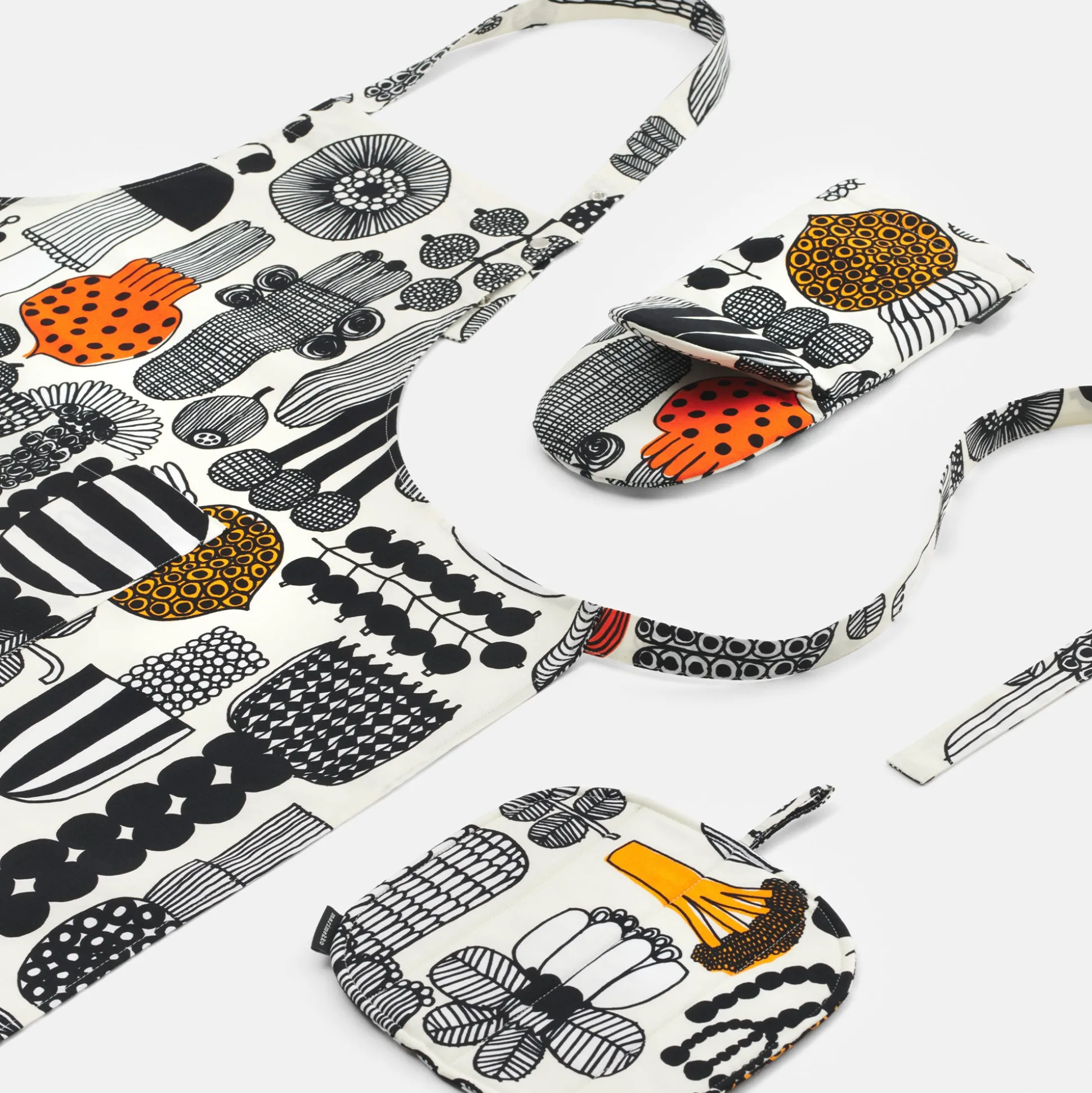 Marimekko Puutarhurin Parhaat Oven Mitten, white/black/orange