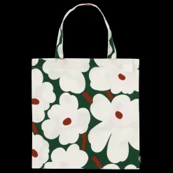 Marimekko Unikko Cotton Tote Bag, green/off-white/pink