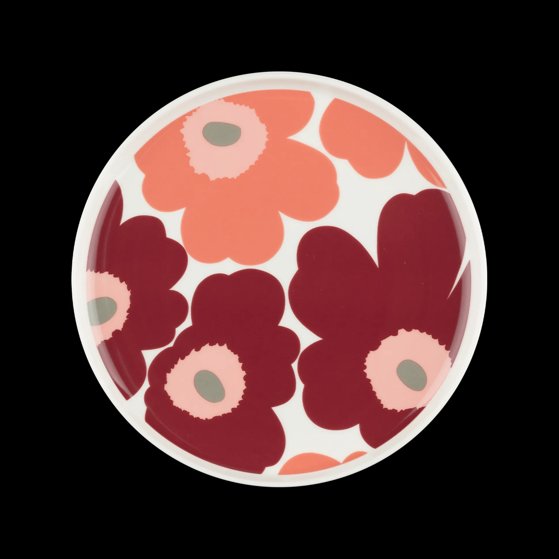 Marimekko Unikko Salad Plate, white/dk.cherry/salmon