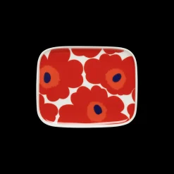 Marimekko Unikko Small Rectangular Plate, white/red