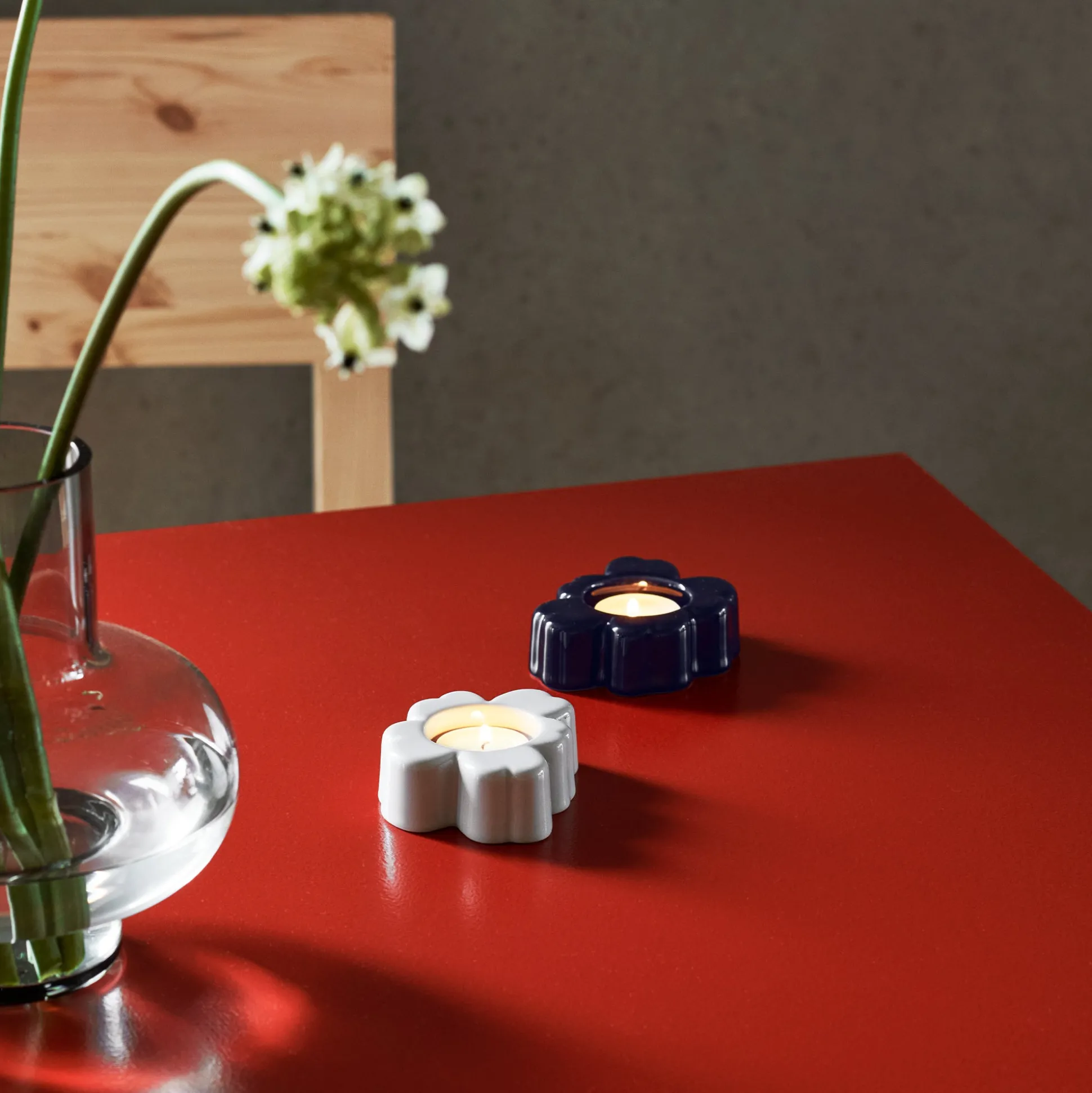 Marimekko Unikko Tealight Holders Set, cobalt/white