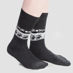 Merino Wool Socks - Reindeer, Grey