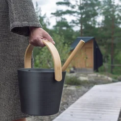Rento Black Aluminum Bamboo Sauna Bucket