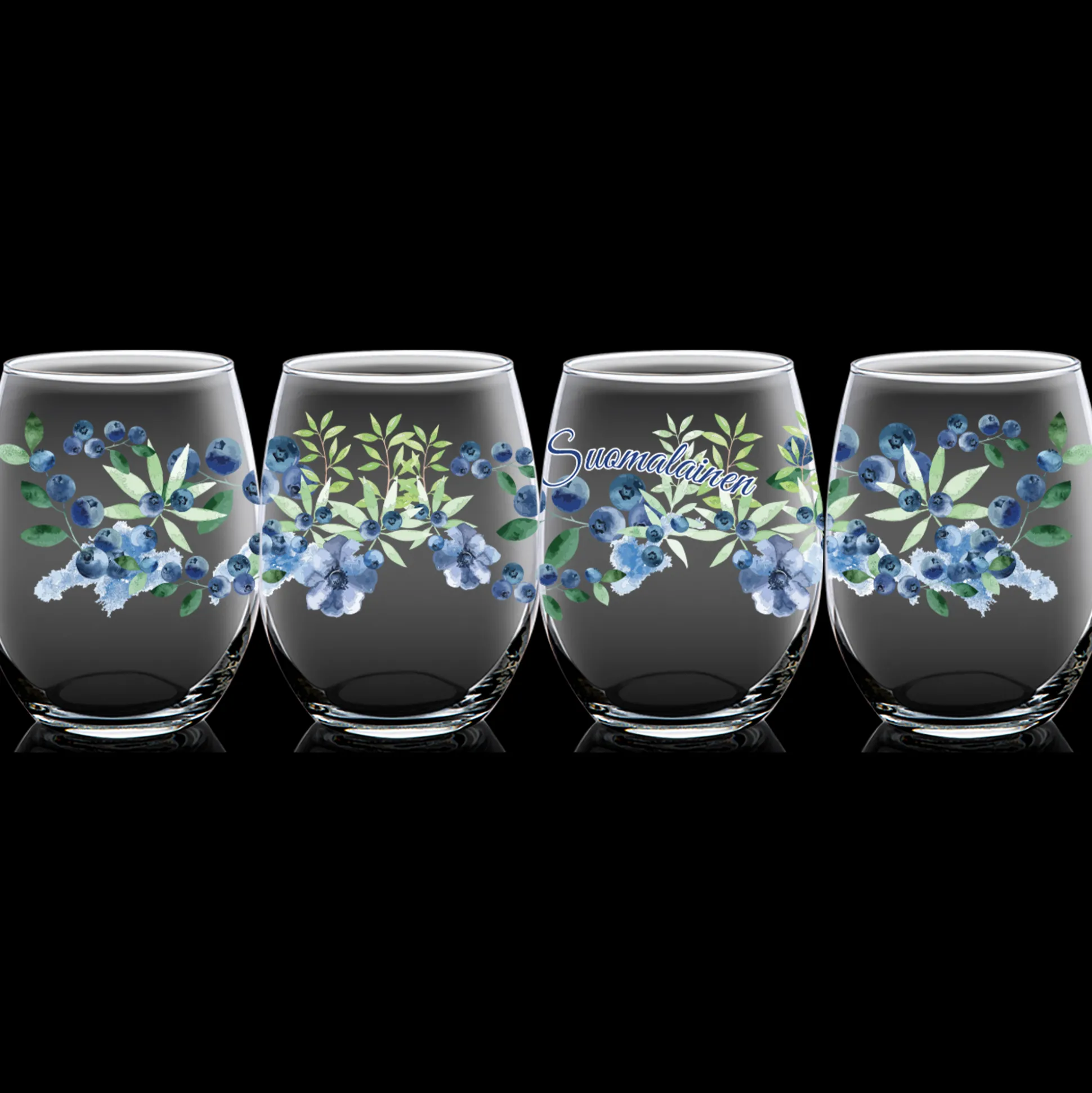 Suomalainen Blueberry Stemless Wine Glass