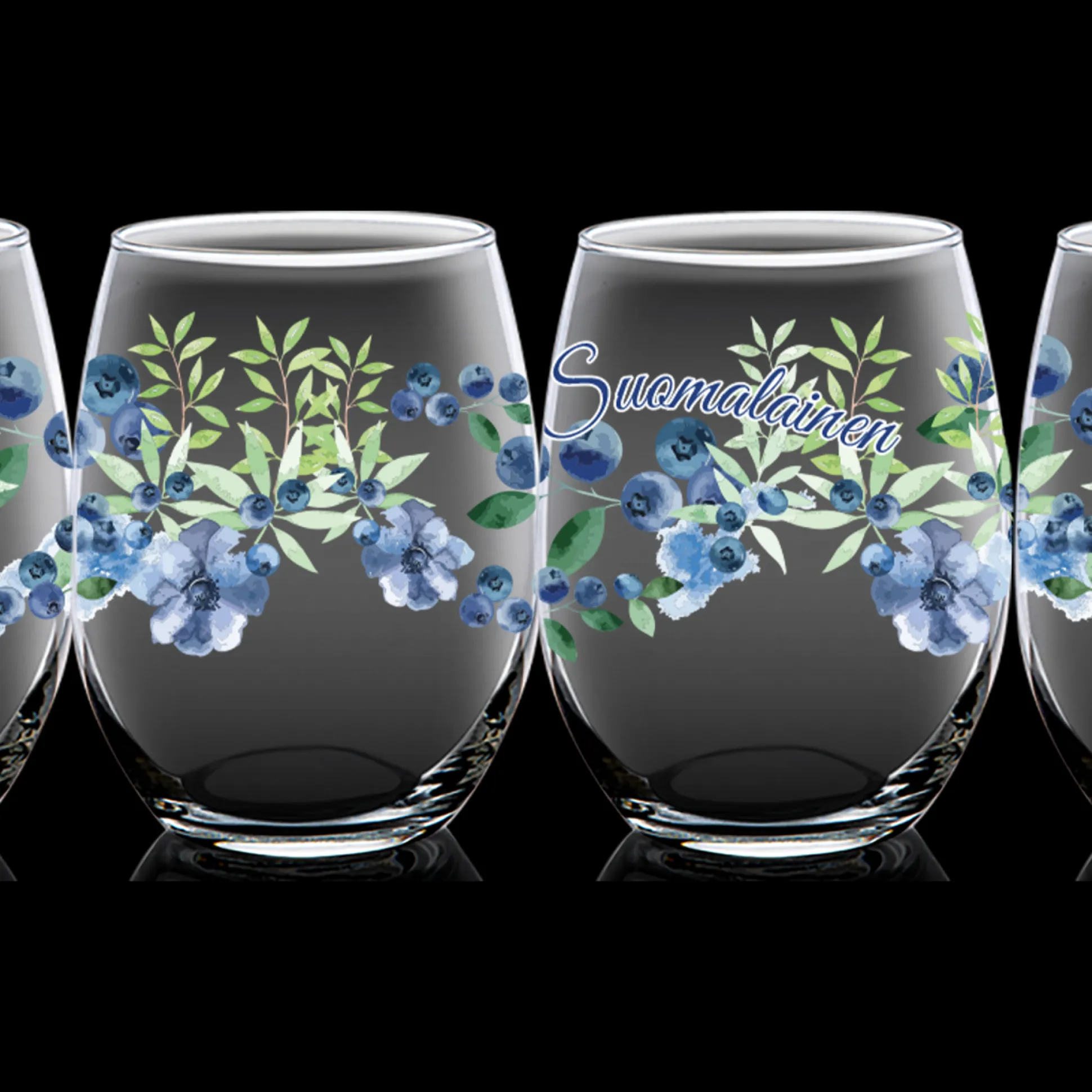 Suomalainen Blueberry Stemless Wine Glass