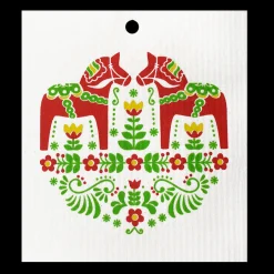 Swedish Dishcloth - Dala Horse with Flowers