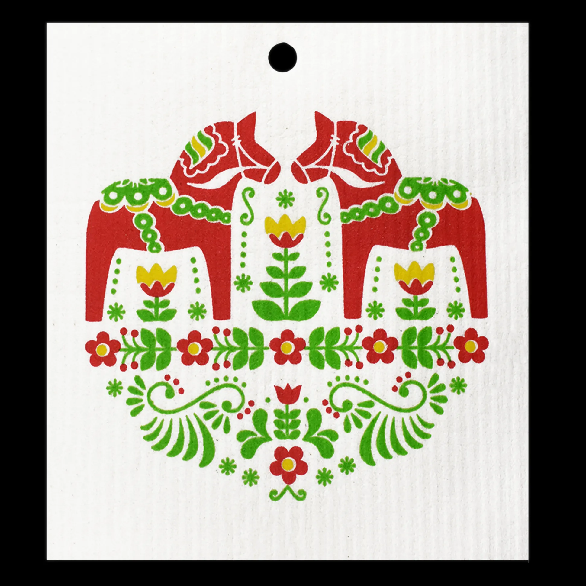 Swedish Dishcloth - Dala Horse with Flowers